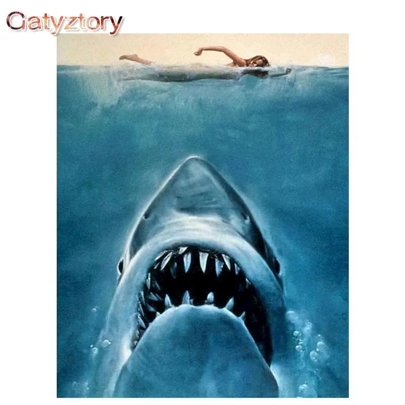 GATYZTORY Paint By Numbers 60x75cm Frame Shark And Woman Scenery Oil Picture By Number Unique Gift Modern Home Room Photos