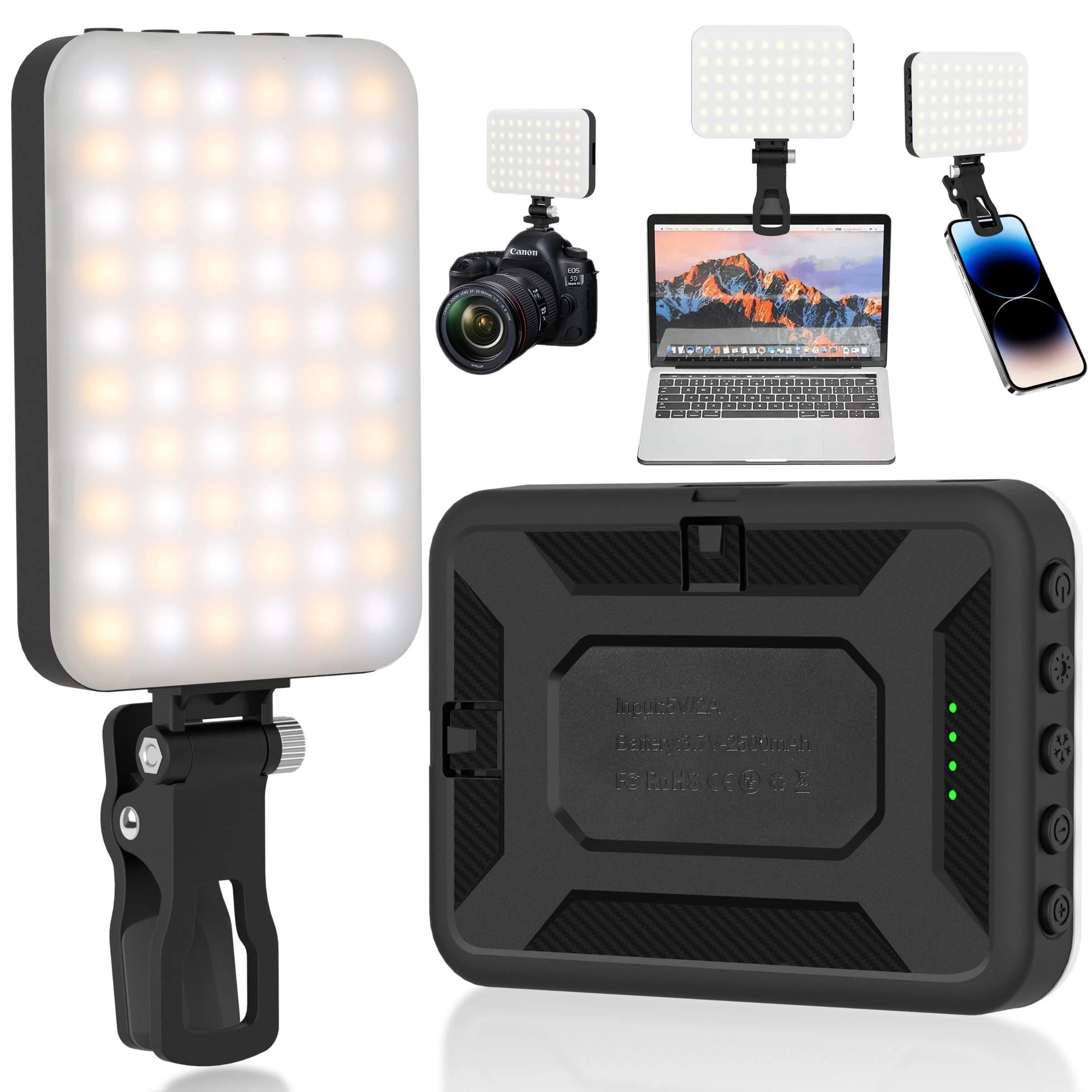 Portable selfie light, tripod adaptor, rechargeable CRI 97+, 3 lighting mode, suitable for iPhone mobile phones, photos, makeup
