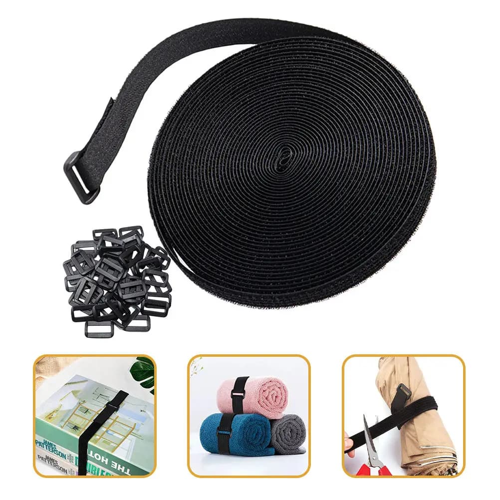 Set di 12,5 m di fascette stringicavo in nylon regolabili e riutilizzabili con gancio e anello per organizzazione e fissaggio cavi