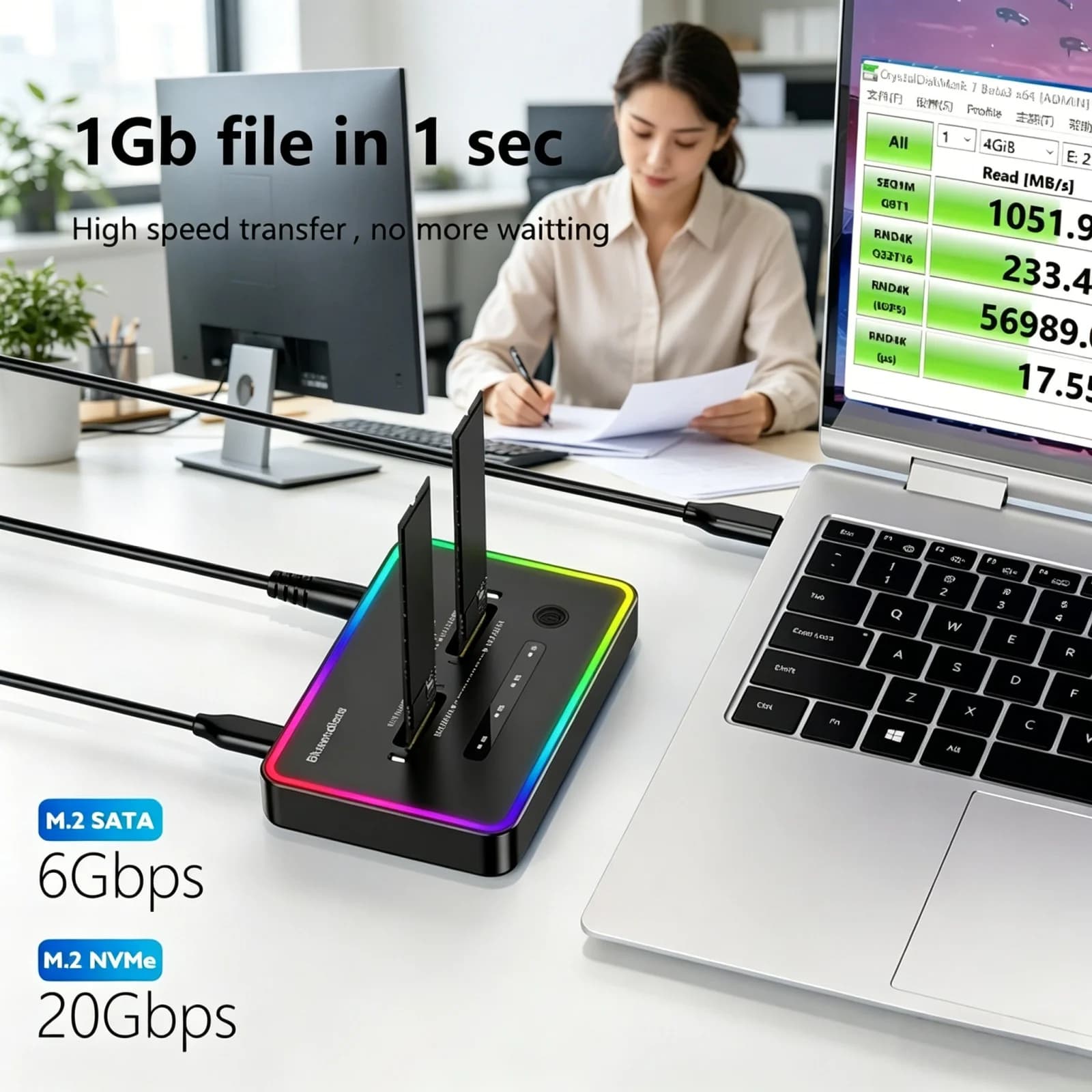 Docking Station M.2 SSD Dual Protocollo Offline Clone, Box Esterno Type-C 10Gbps a 2 Bay per SSD PCIe NVMe SATA