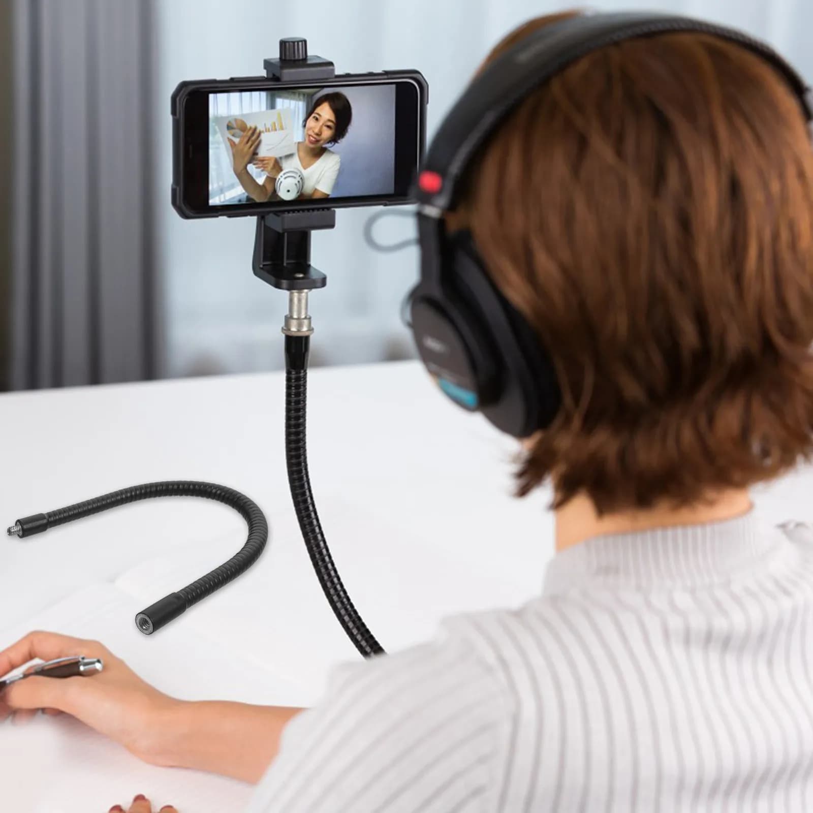 Supporto per Microfono con Tubo Estensibile in Metallo Flessibile, Asta Girevole a 360°, Supporto per Telefono da Scrivania, Asta di Prolunga Regolabile, Accessori per Supporto Microfono