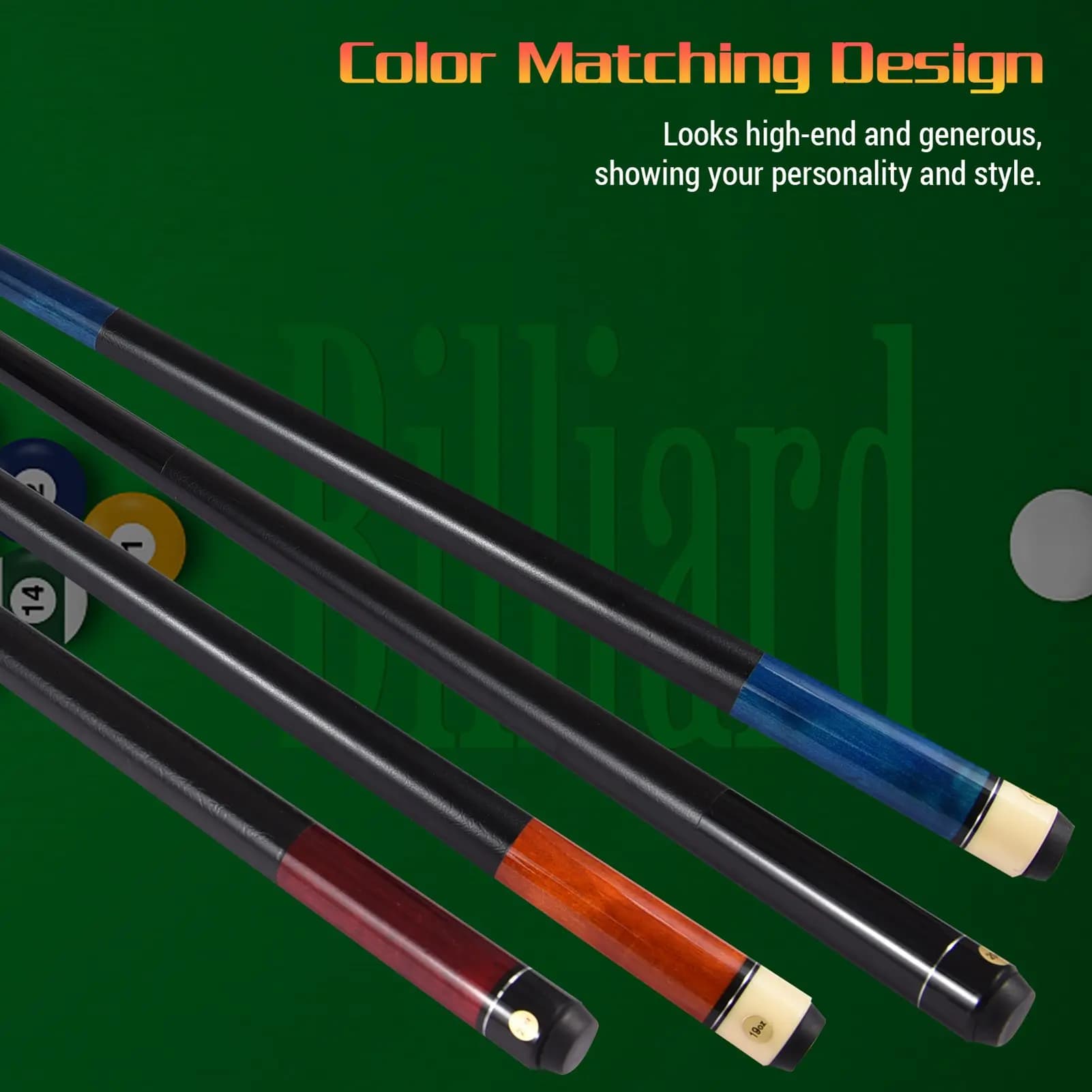 Stecca da biliardo di fascia alta da 1,50 m/59 pollici Design da biliardo a doppia sezione in acero 13 mm Testa grande Impugnatura in pelle PU Resistente al sudore