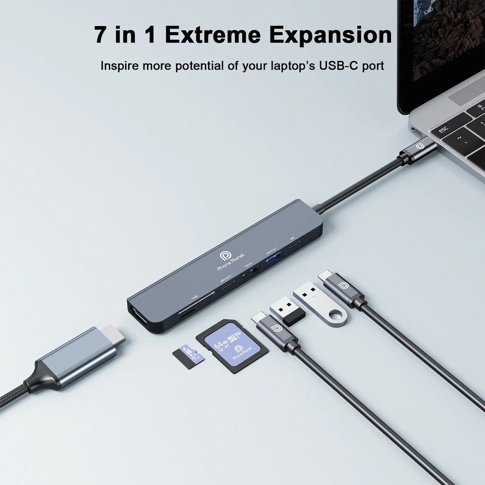 Hub USB 9/7 in 1 in lega di alluminio 4K, da Type-C a HDMI, USB 3.0 5Gbps, lettore di schede SD/TF per docking station per laptop MacBook