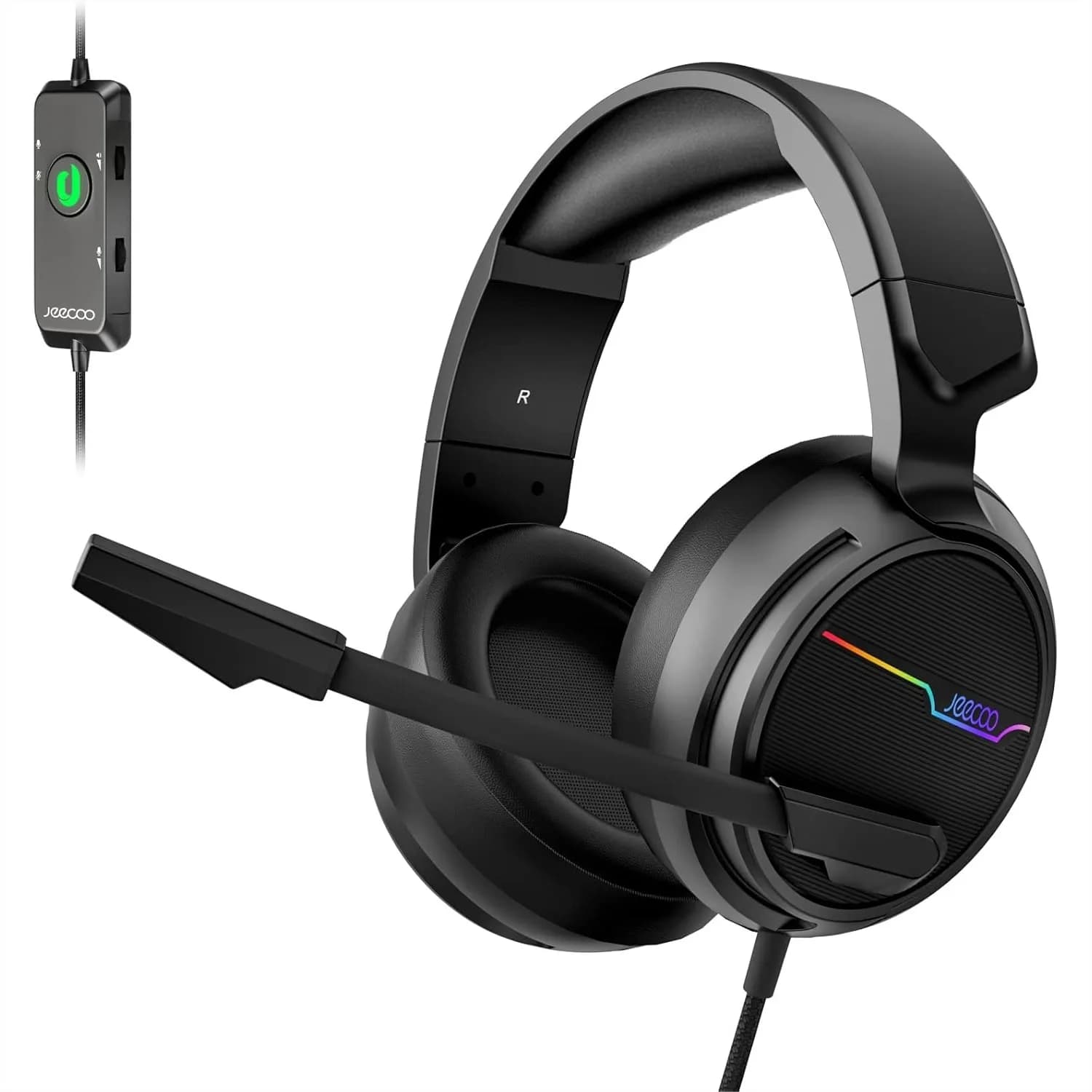 Cuffie da gioco con audio surround 7.1, microfono USB con cancellazione del rumore, cuscinetti auricolari in memory foam, luci RGB per PC e laptop