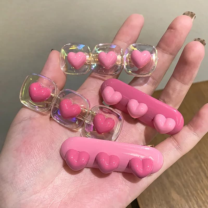 Fermaglio per Capelli a Forma di Cuore Rosa, Grazioso Fermaglio a Becco d'Anatra, Fascia per Capelli per Ragazze