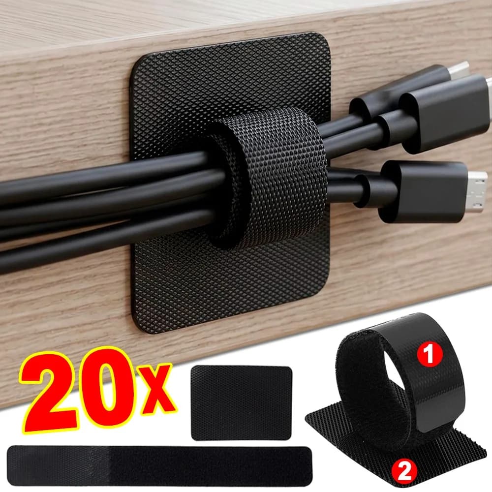 Adjustable Long Strip Dable Tie Cord Organizer Self Adhesive Heavy Duty Cable Ties Under Desk Cable Management for Home Office