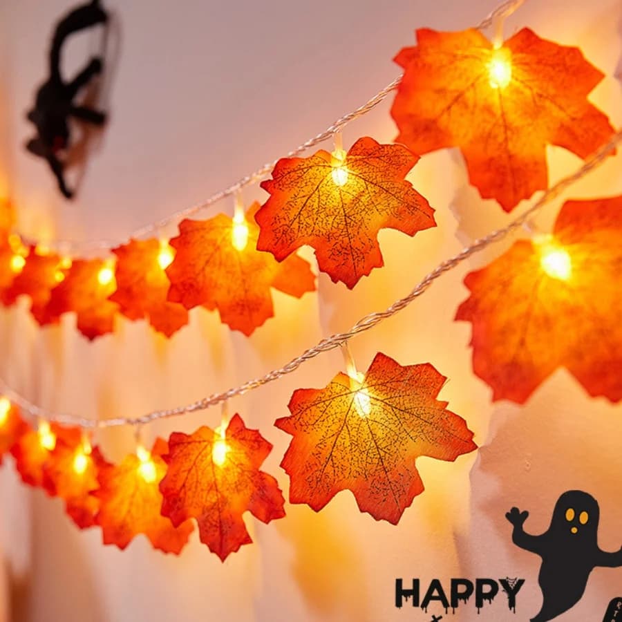 1 stringa di luci a forma di foglia d'acero, 20 luci a LED per il Ringraziamento, per casa, feste, giardino, Halloween, decorazioni autunnali