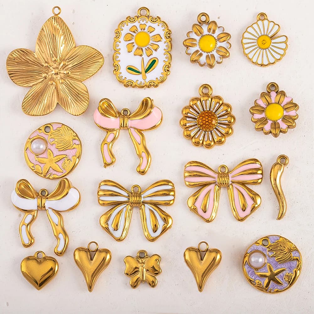 2 pezzi 5 pezzi in acciaio inossidabile fiore farfalla amore cuore fiocco pendente per collana fai da te orecchino regalo creazione di gioielli accessori