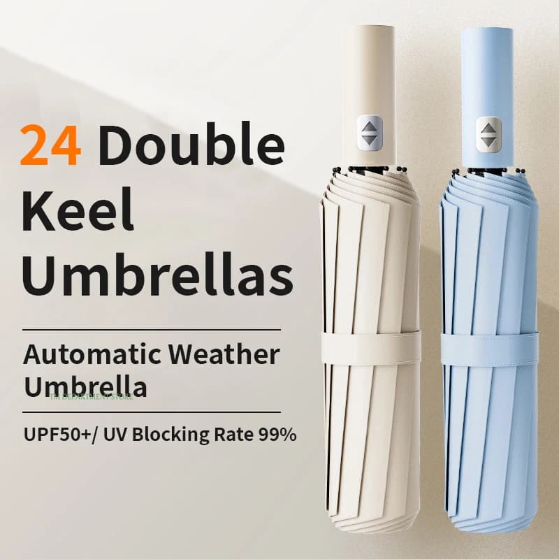 Ombrello rinforzato a 24 stecche, ombrello da uomo resistente e durevole, resistente al vento, ombrello anti-UV per donna, protezione solare.
