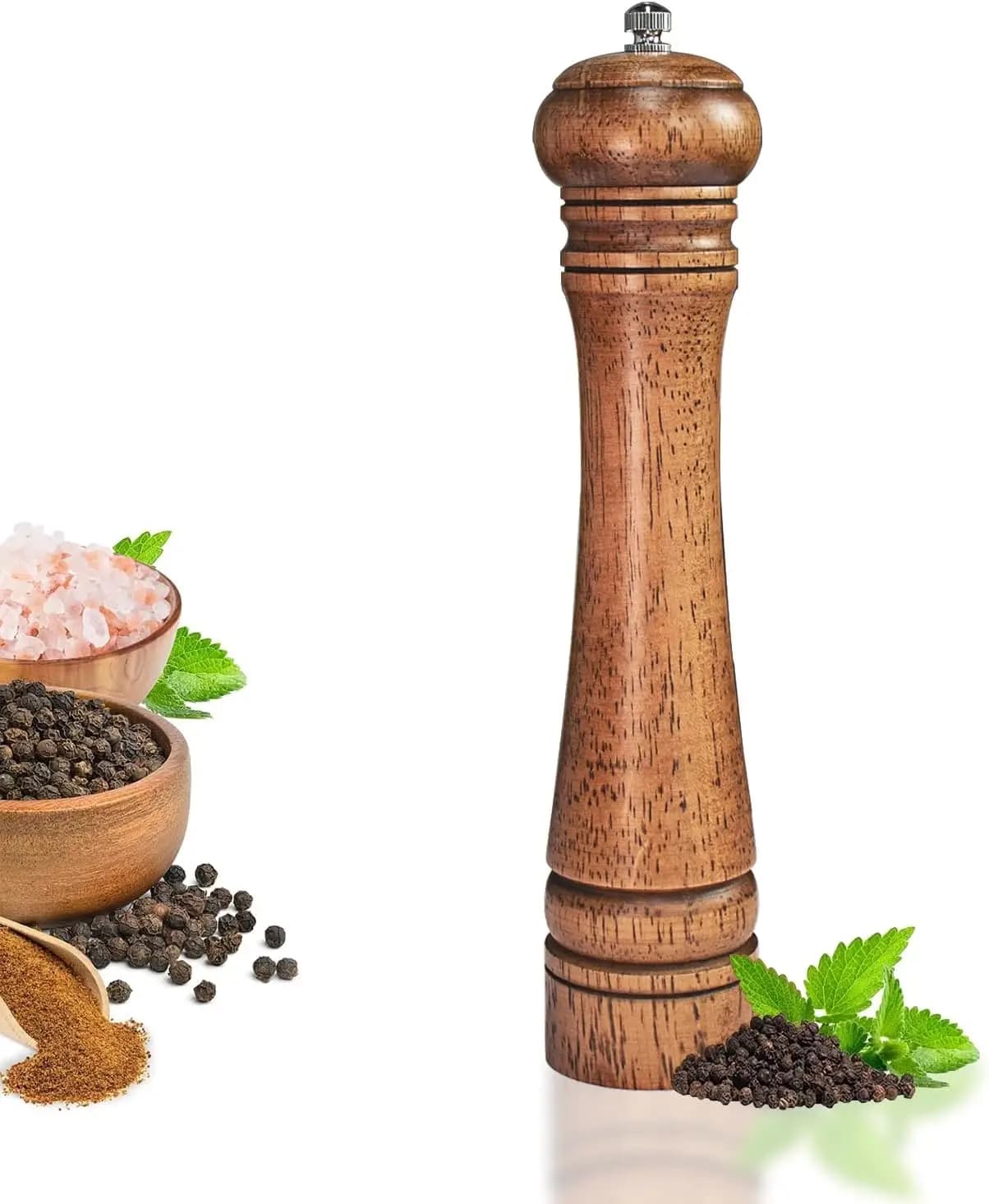 Macinapepe in Legno con Meccanismo di Macinazione Regolabile e Meccanismo in Ceramica per Pepe Nero - Accessorio da Cucina