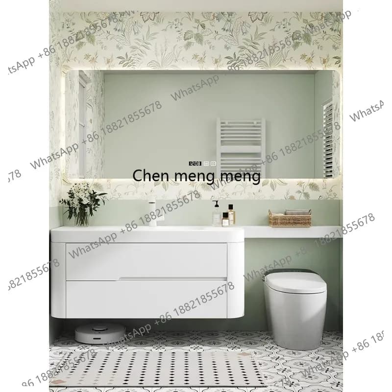 Mobile Bagno Integrato con Lavabo, Combinazione in Rovere, Lavandino, Specchio e Armadietto