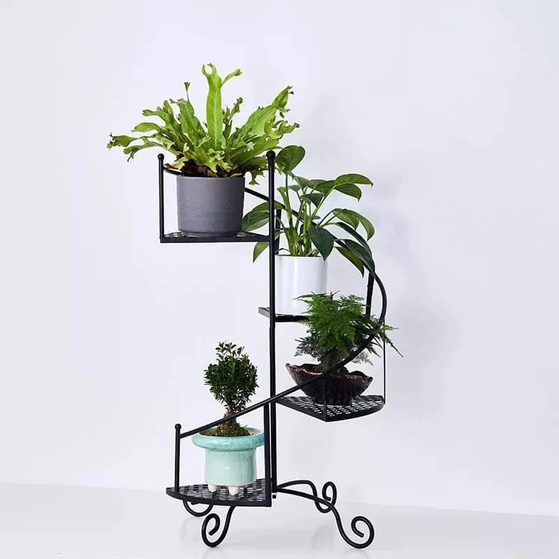 Iron Multi-Tier Floor Plant Stand, Garden Flower Pot Holder Shelf for Balcony Patio, Multi-Grid Rustic Display Rack, Heavy Duty