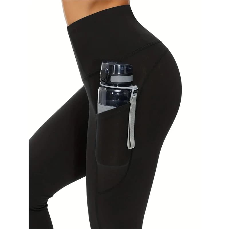 Pantaloni da yoga a vita alta con tasche, leggings da yoga da corsa per allenamento con controllo della pancia per donna