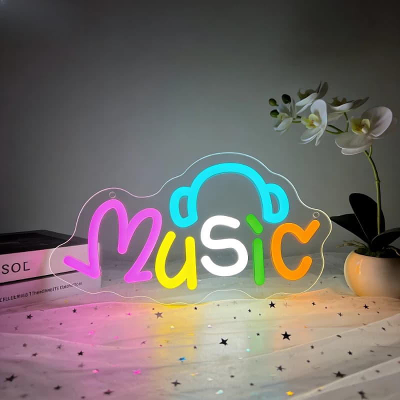 Insegna Luminosa a LED a Forma di Cuffie Musicali Colorate, Luce da Parete USB Dimmerabile per Studio Musicale, Sala Giochi, Bar, Camera da Letto per Ragazzi, Decorazione, Regalo