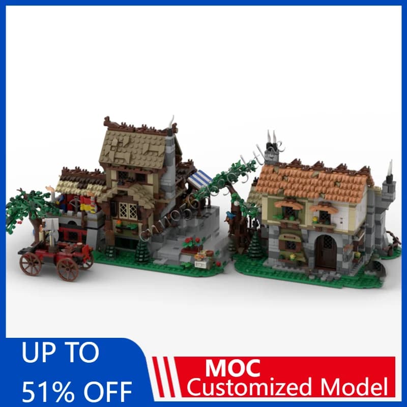 2815 PCS MOC Medieval Town Square Alternative Modeling Building Blocks Sets Education Assembly Bricks Toys Kids Birthday Gifts