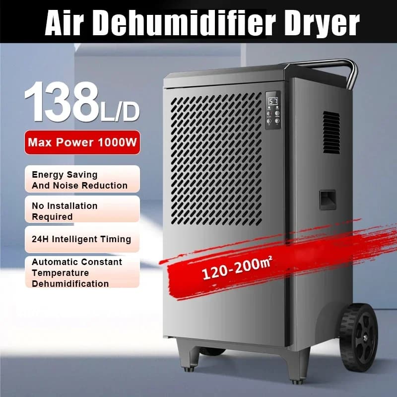 Deumidificatore commerciale industriale da 138 l/giorno Deumidificazione efficiente intelligente Essiccatore multi-protezione per temporizzazione 1-12 ore