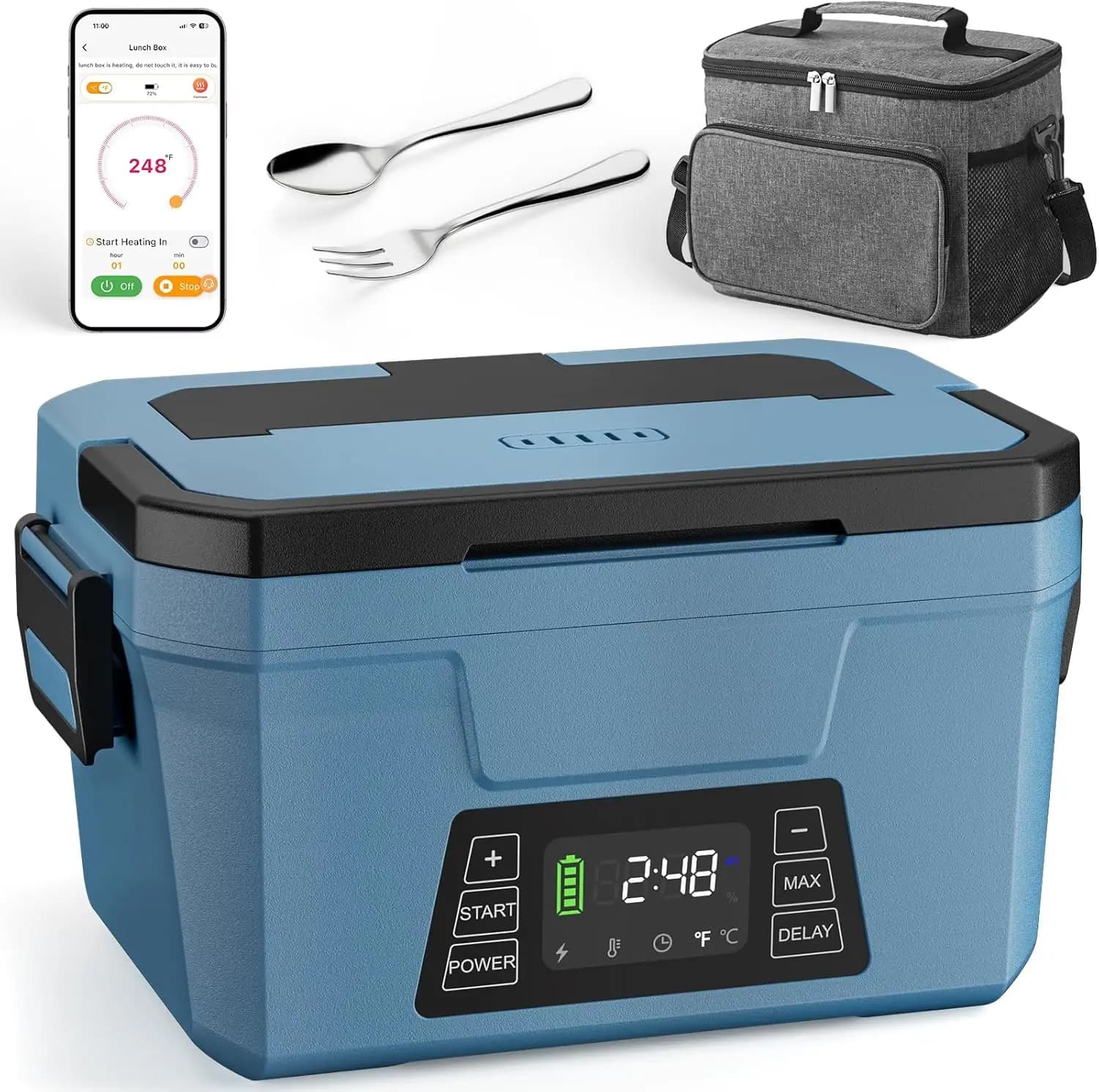 Scaldavivande Elettrico Senza Fili con Controllo Tramite App, Riscaldamento su 5 Lati, Timer e Batteria Ricaricabile per Lavoro/Pasti all'Aperto