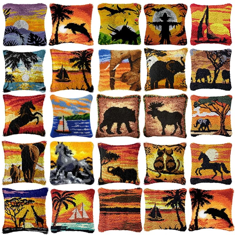 Elephant Horse Animal Latch Hook Kits Smyrna Pillowcase Knot Pillow Package Latch Hook Kit Set For Needlework Embroidery Cushion