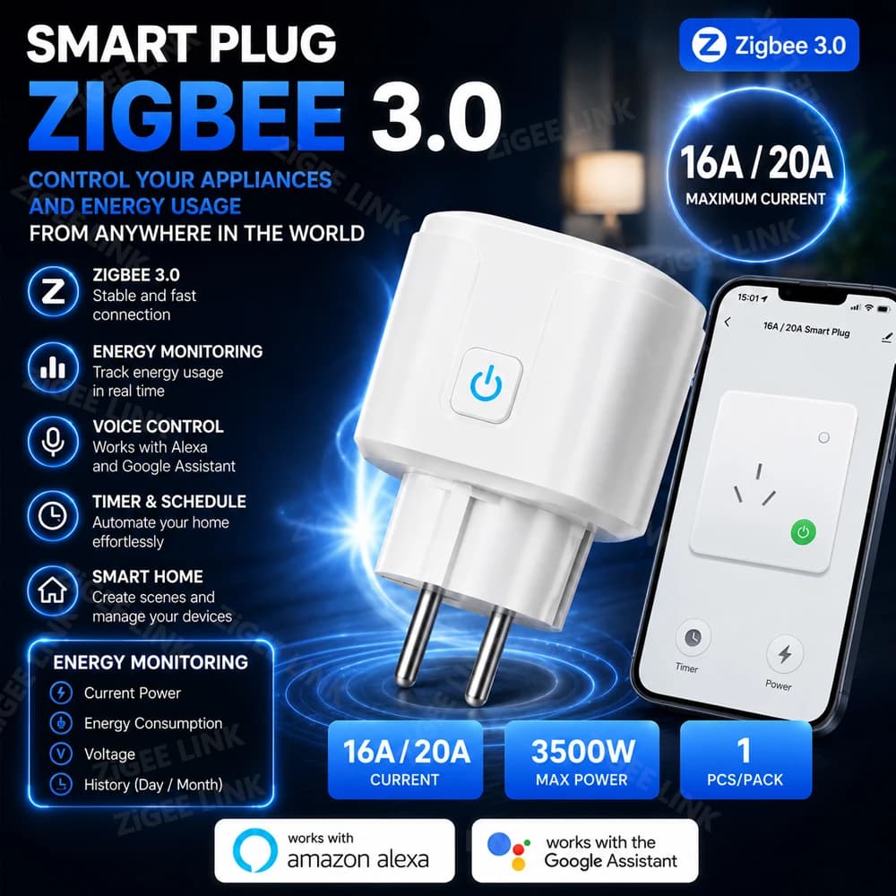 EU WiFi Zigbee Smart Plug Energy Power Monitoring Socket Timing APP Control Device Sharing Support Tuya Alexa Google Assistant