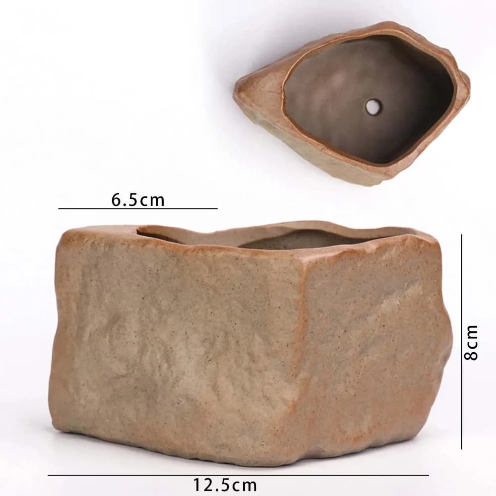 Ceramic Succulent Plant Pots Stone Shape Wear Resistant Plants Growing Container with Drainage Hole Plant Flower Pot