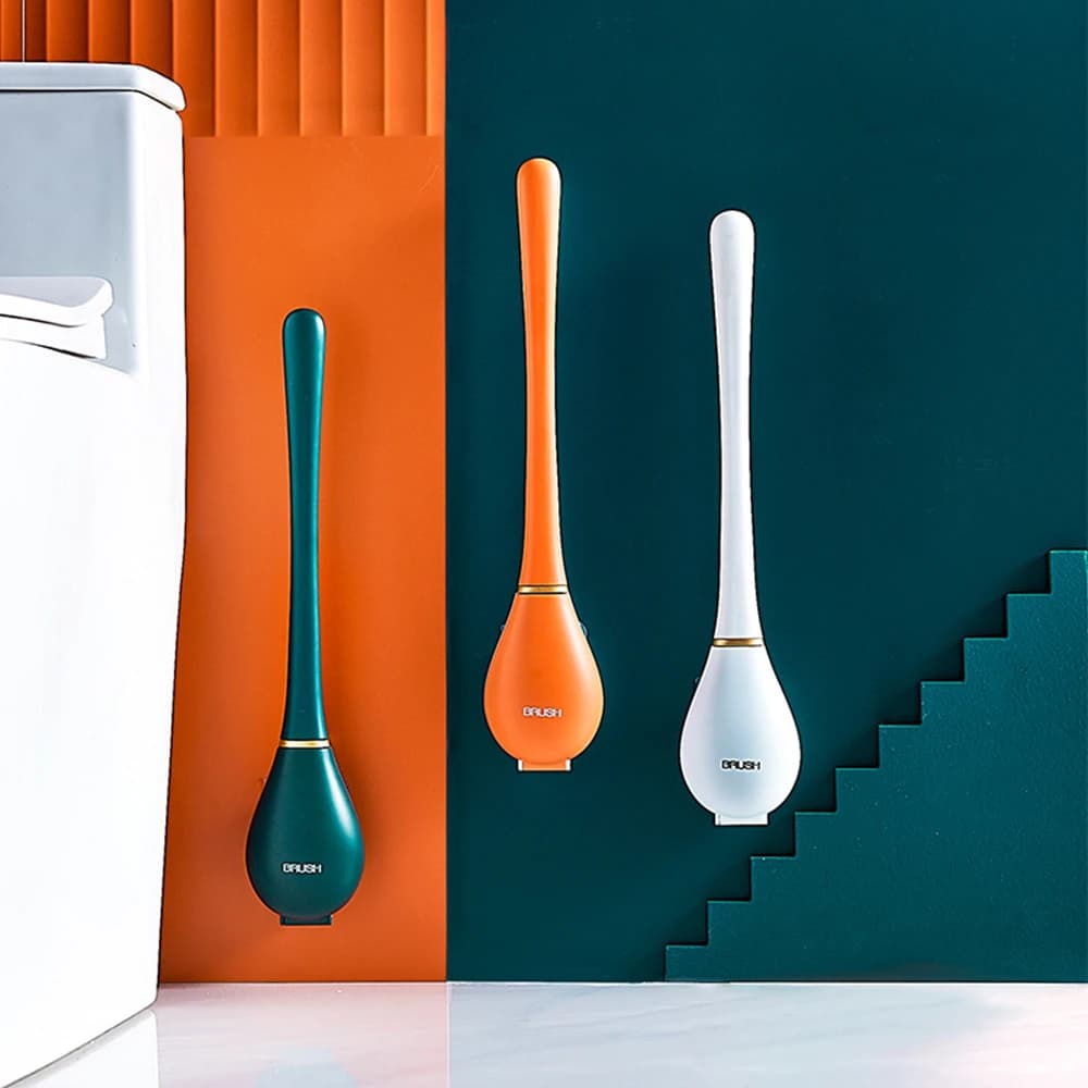 Scopino per WC in morbido silicone con set di supporti sospesi, spazzola per pulizia a parete, manico lungo, accessori igienici per il bagno