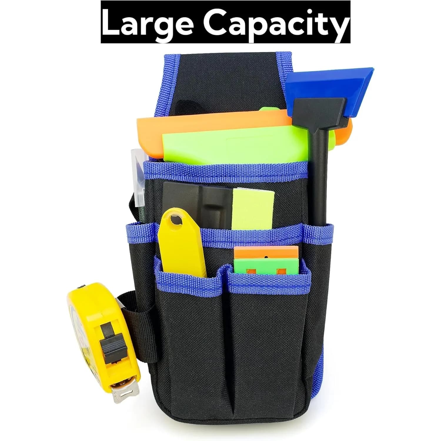 Small Canvas Tool Pouch with Adjustable Belt for Electricians, 6-Pocket Tool Organizer Utility Tool Belt with Handy Hanging Loop