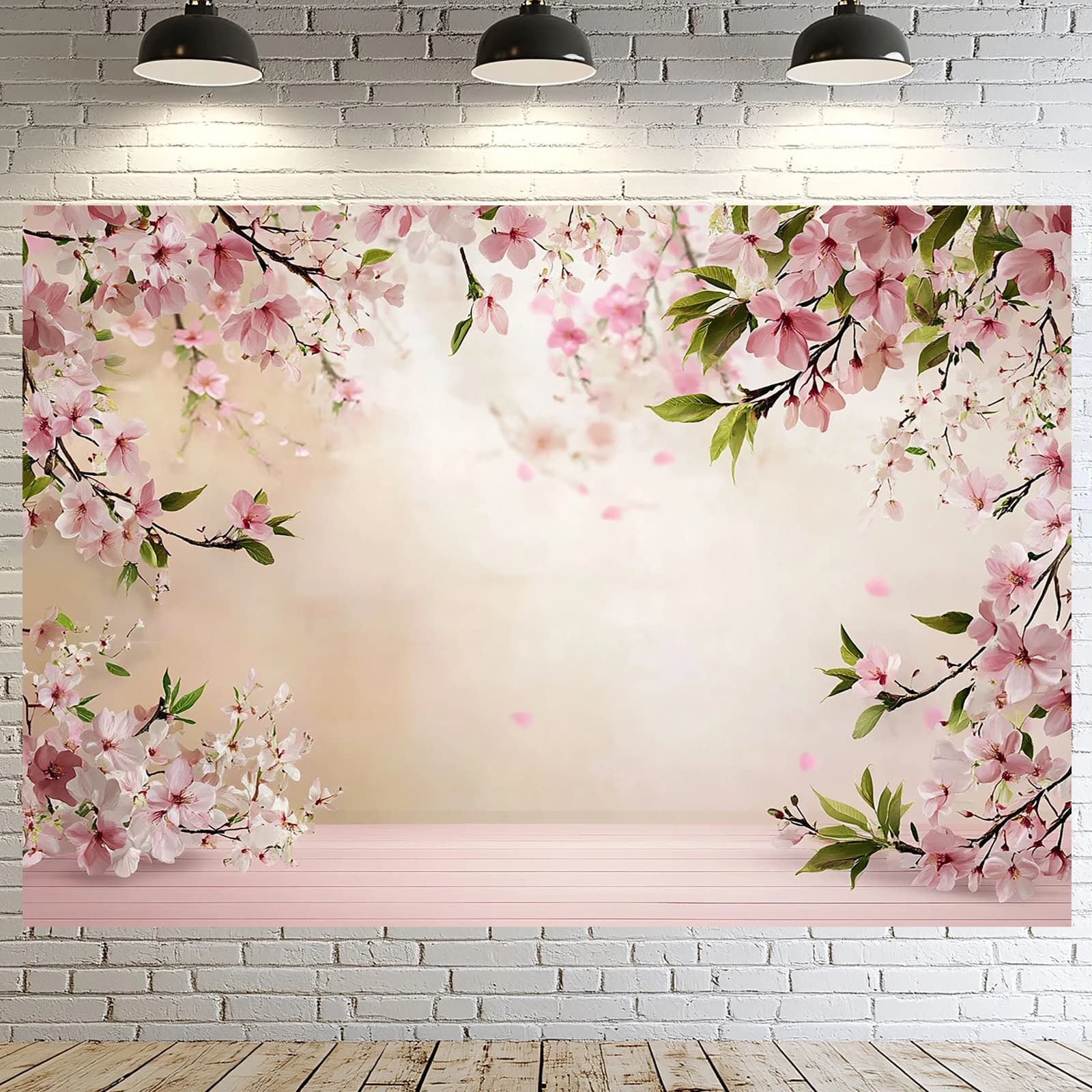 Soft pink cherry blossom photography background fabric with light cherry blossom patterns - Valentine's Day, parties