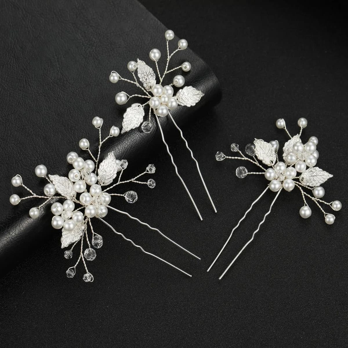Stylish set of 3 pieces U shaped silver gold leaf pearl pin headdress accessories woman fashion hair