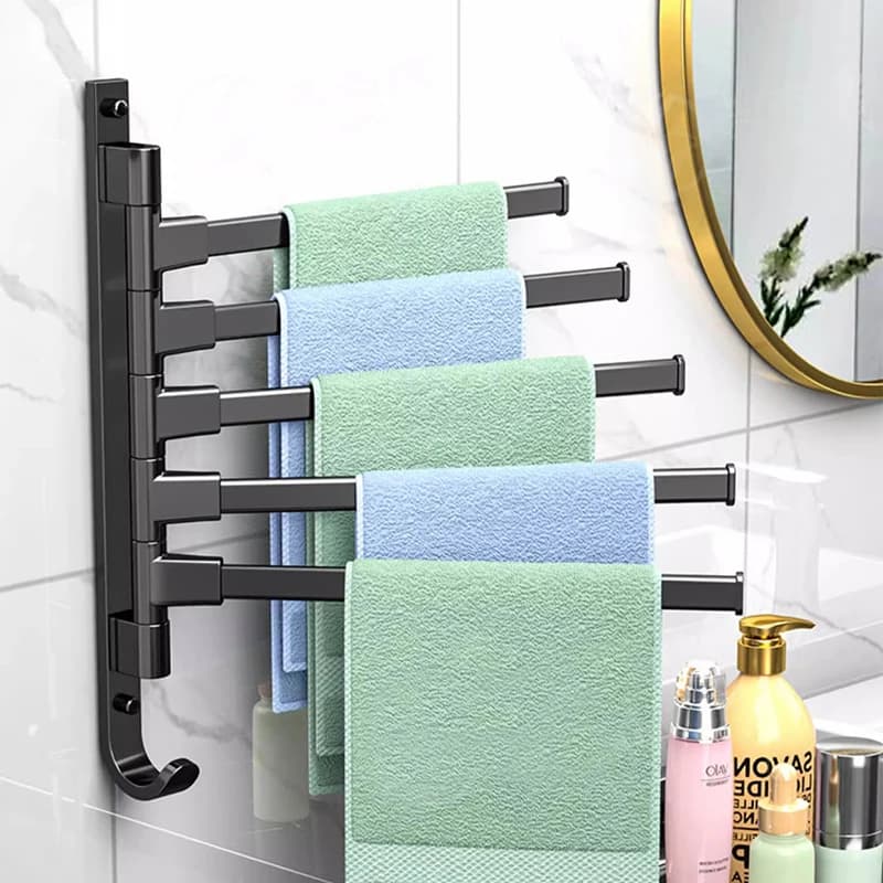 Rotating Multi-bar Towel Rack Needs to Be Punched Bathroom Space Aluminum Hanger Folding Artifact Multi-functional Bathroom Shel