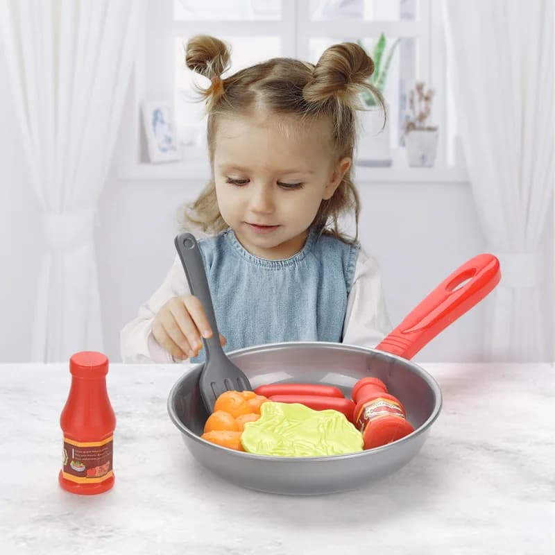 Kids play at home toy simulation pan cookware DIY with vegetables real pan 8 pieces set interactive cooking game toy