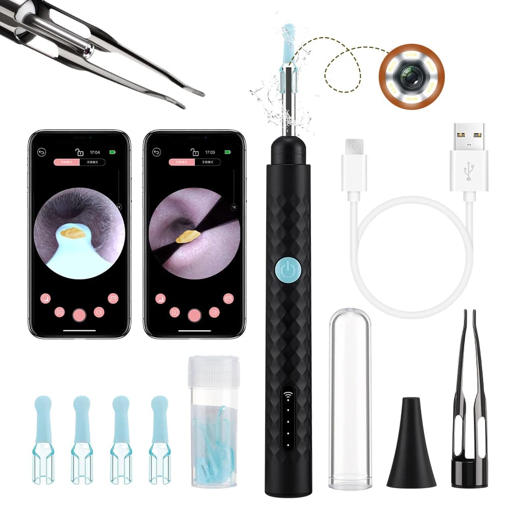 Ear Camera Set Smart Visual HD 1080P with WiFi Ear Pick Endoscope Ear Cleaner with Tweezers Wax Removal Tool Spoon Case