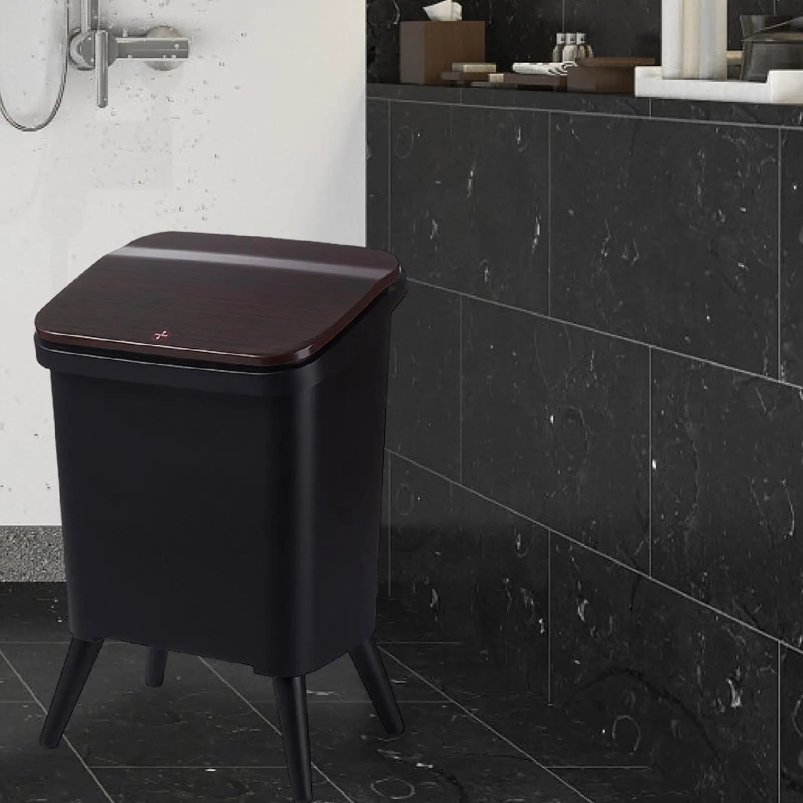 Pattumiera con gambe con coperchio tipo pressa Pattumiera per interni ed esterni Cestino per armadietto sotto il lavandino sotto la scrivania Toilette Camera da letto