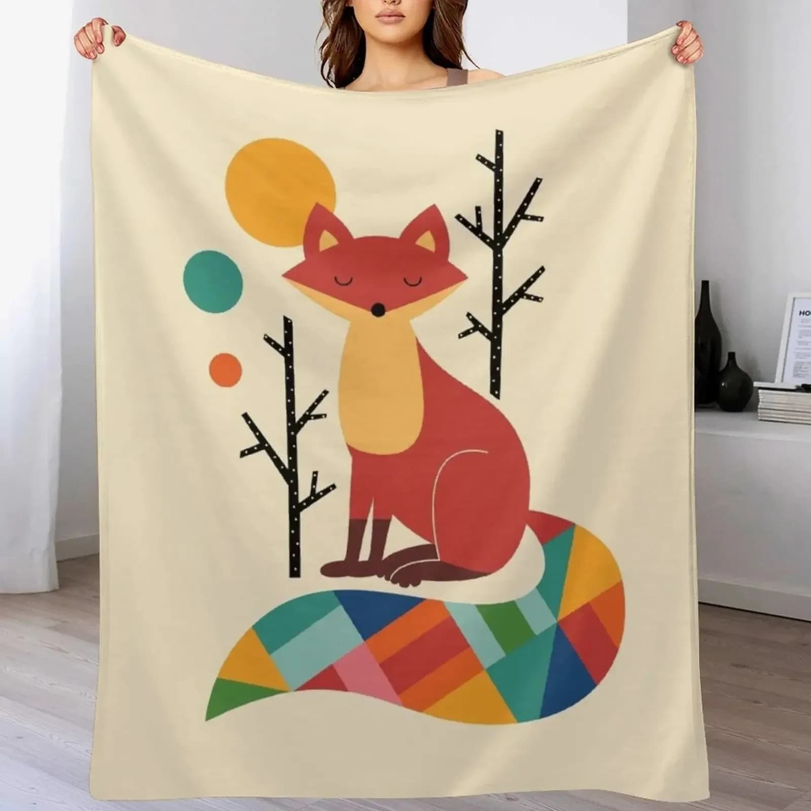 Coperta Rainbow Fox a quadri termici per letto, da viaggio, per divano decorativo, coperte da picnic