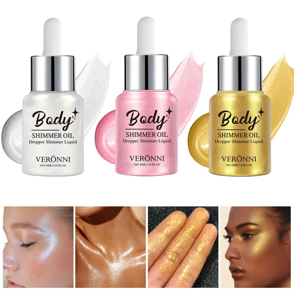 3-Color Liquid Highlighter 30ml –Shimmer Illuminator for Face & Body,Natural Dewy Glow,Buildable Sheer Coverage,Natural Radiance