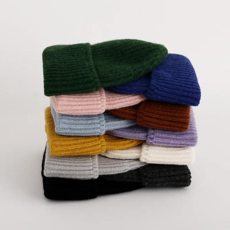 Unisex Solid Striped Warm Knit Hat Winter Wool Beanie Casual Skullcap Ski Cap Knitted Caps for Men And Women