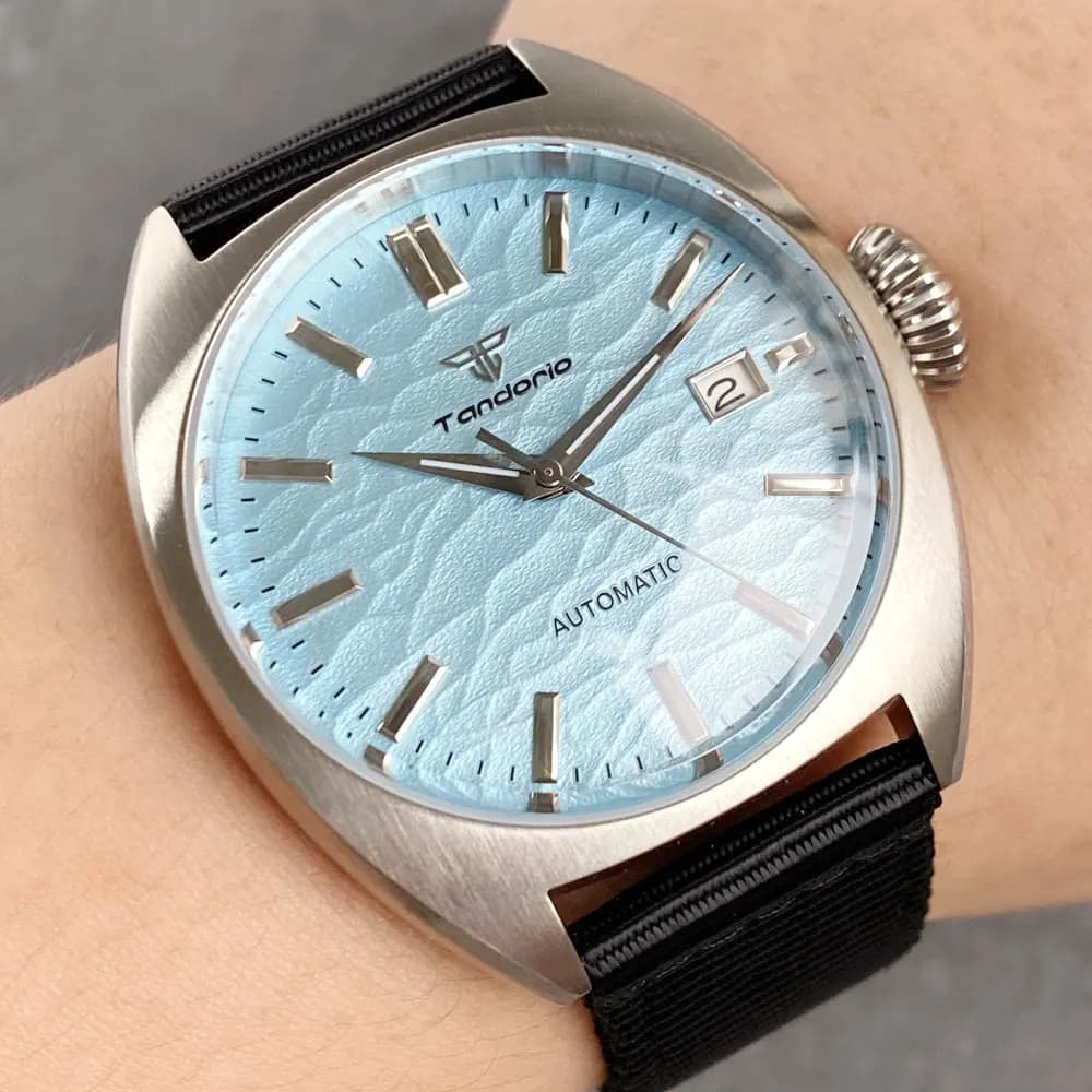 40mm Tandorio 200M Waterproof Diving NH35 Automatic Mechanical Watch for Men Domed Sapphire Blue Dial Wristwatch New
