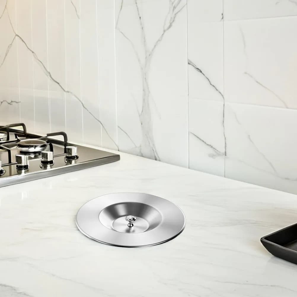 Set di 1 coperchio per pattumiera in acciaio inossidabile, a incasso per piano di lavoro, protezione per rifiuti, design moderno per cucina, bagno, ufficio, lunga durata