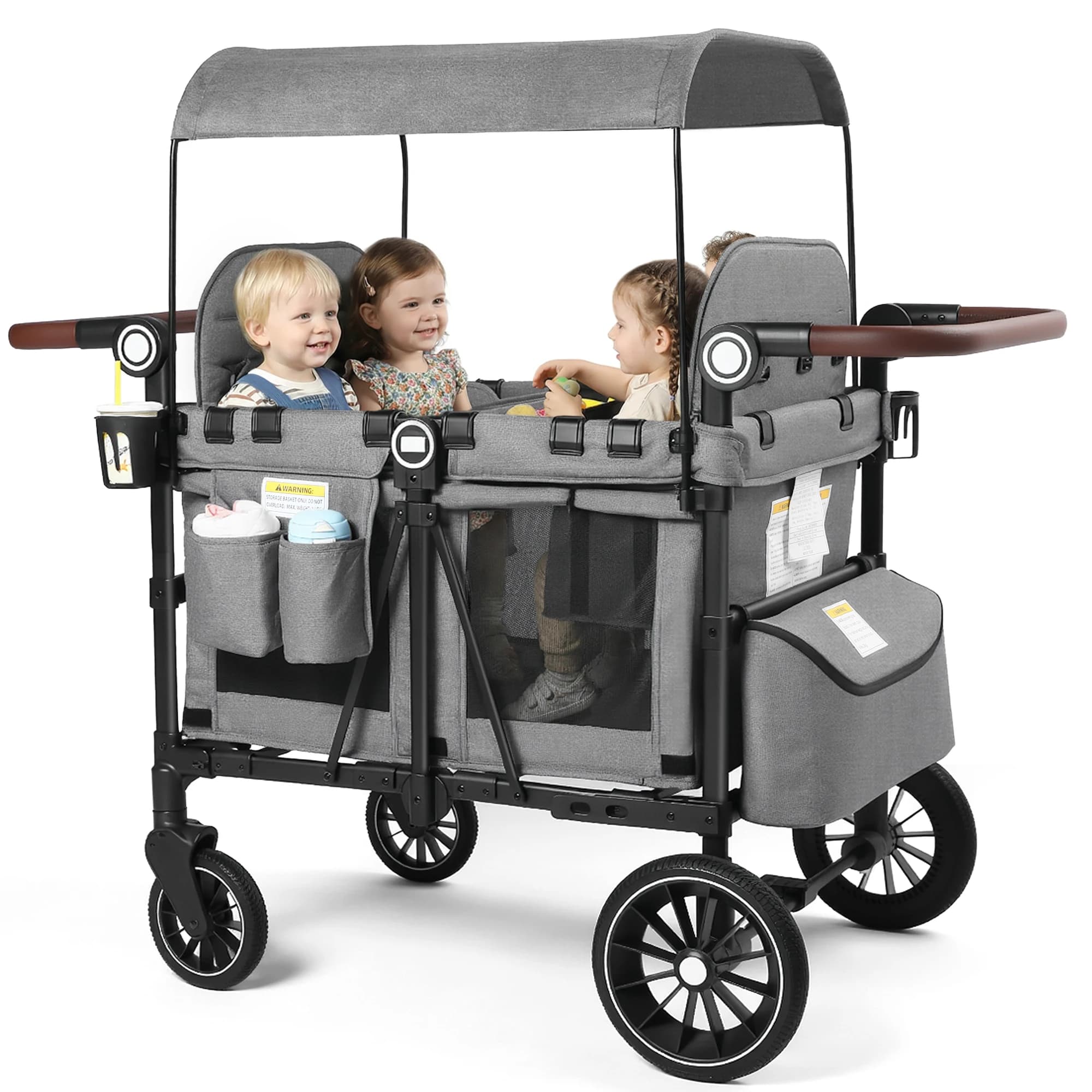 Kinder King Wagon Stroller for 2 Kids, All-Terrain Foldable Outdoor Stroller Wagon 2 Seater,Grey