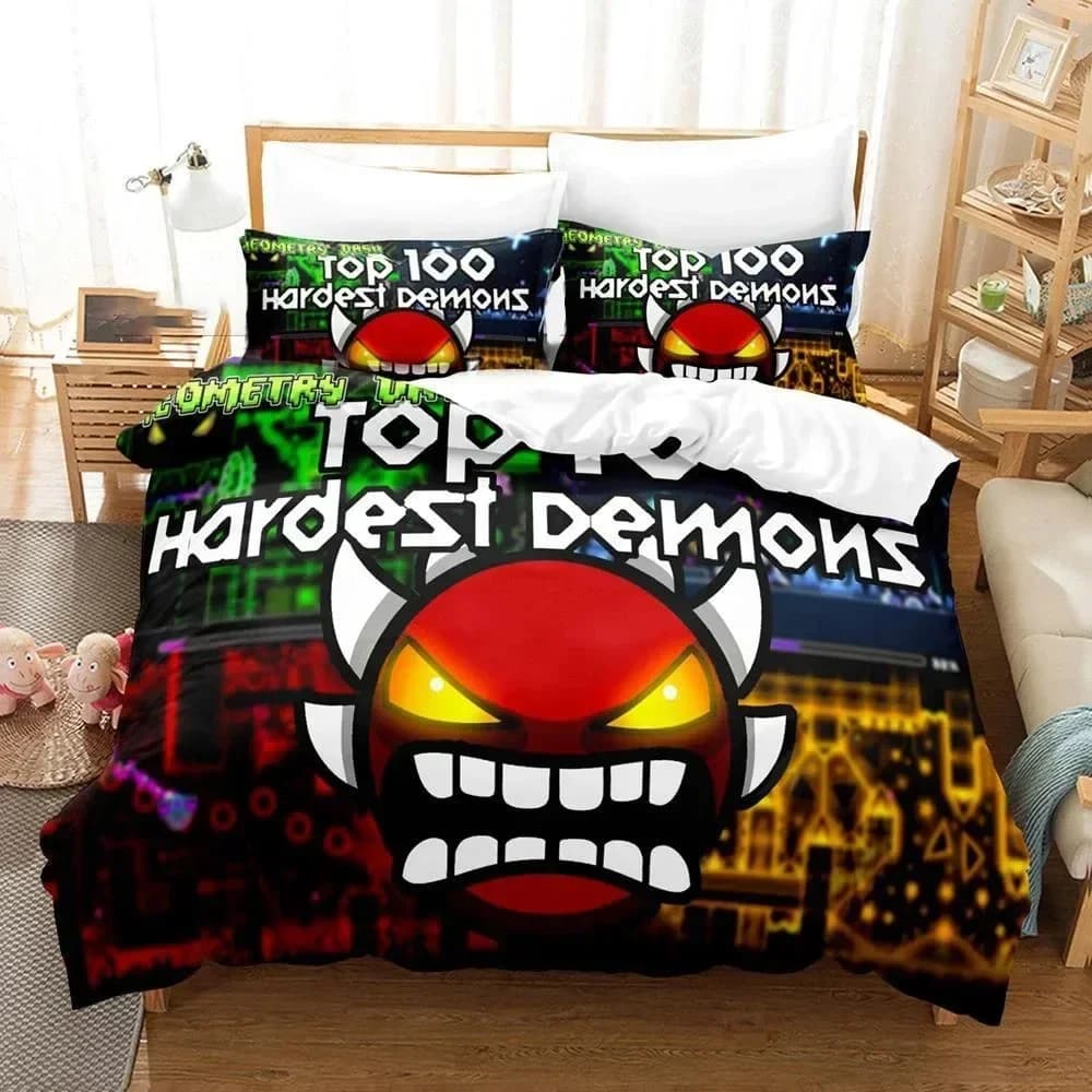 3D Print Cartoon Game Geometry Dash Bedding Set Duvet Cover Bed Set Quilt Cover Pillowcase Comforter king Queen Size Boys Adult