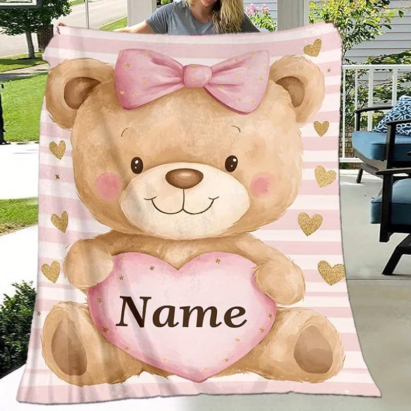 Coperta in pile personalizzata con orsacchiotto, morbida, adatta a tutte le stagioni, ideale per il campeggio con divano letto e lavabile in lavatrice