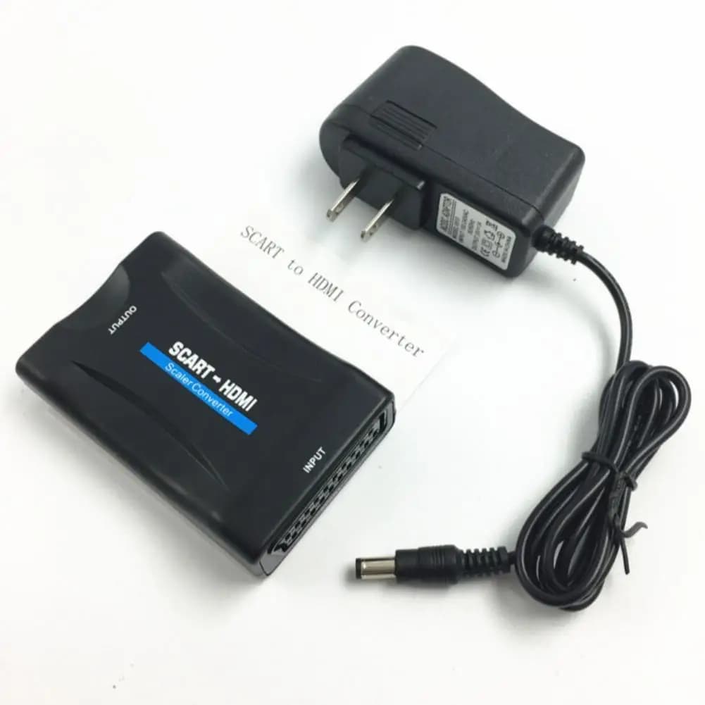 Audio video converter adapter from HDMI to SCART 1080P, signal converter with USB cable for HDTV, Sky Box, STB, DVD