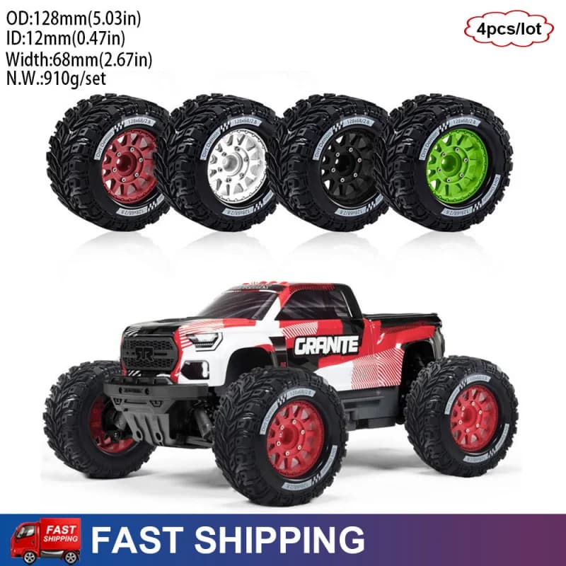 4 Pneumatici e Ruote Grandi da 2.8 Pollici ad Alta Aderenza per Monster Truck RC 1/10 Traxxas Tamiya HPI Kyosho Arrma MJX - Ricambi di Aggiornamento