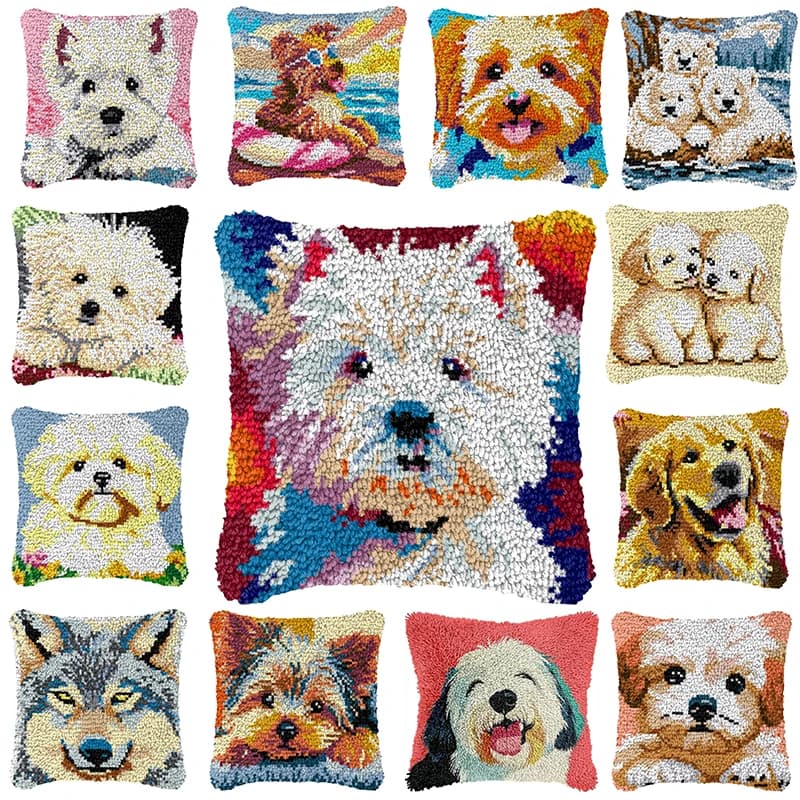 Simpatico cane ricamo gancio di chiusura kit cuscino tappeto animale cuscino gancio di chiusura kit tappeto pulsante pad pacchetto pacchetto Smyrna pacchetto fai da te