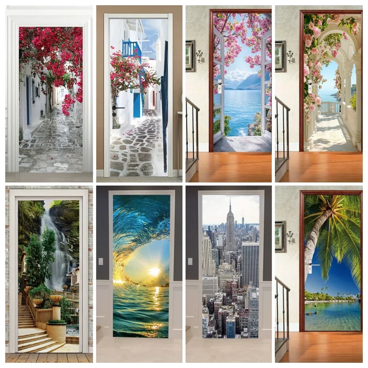40*120 cm Paesaggio Arte Murale Autoadesiva Porta Dell'involucro Adesivi Porta Completa Wrap 3D Carta Da Parati Personalizza Decorazione Della Casa Porta Decalcomanie