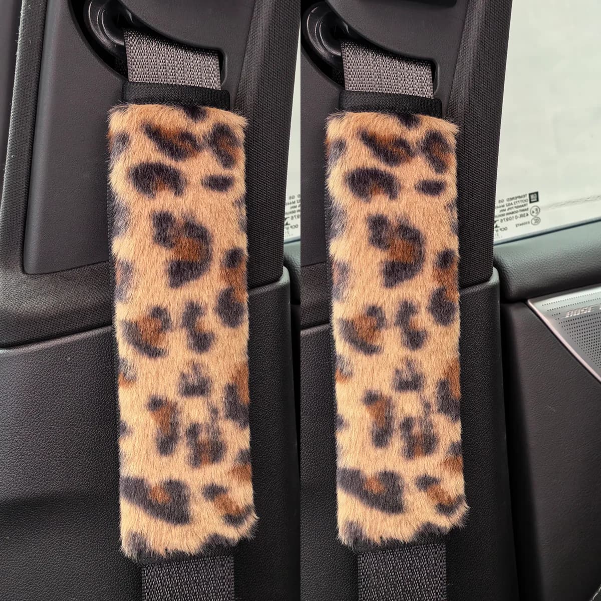 2 seat belt cover for car fake leopard fur, soft and delicate, available in 5 colors, women's accessories