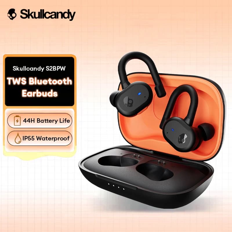 Skullcandy S2BPW Wireless Bluetooth Sport Headphones 44H Long Battery Life TWS In-Ear Earbuds IP55 Waterproof Outdoor Earphones