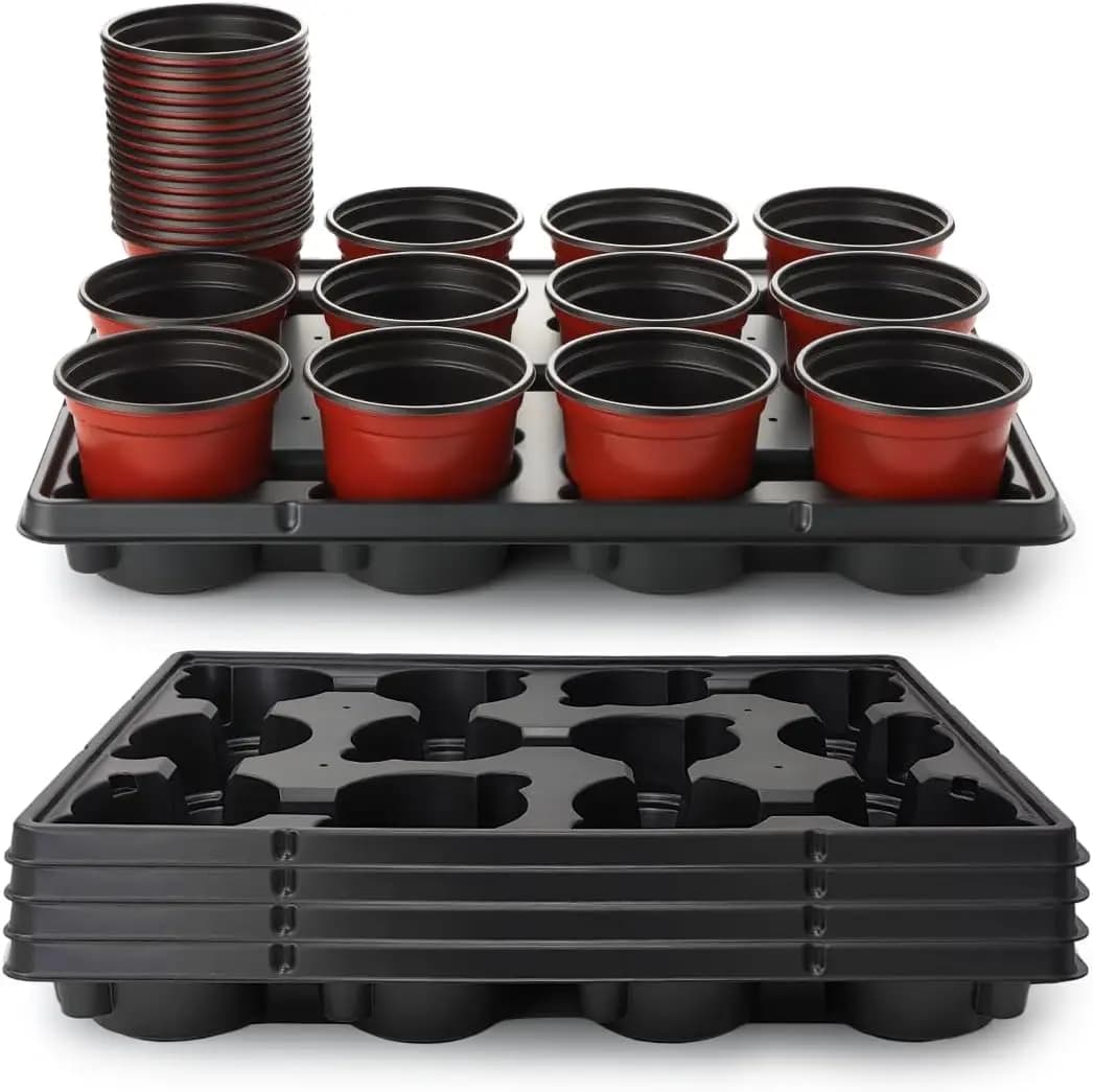 60 4 Inch Round Vases with 5 Trays, Robusti Containers for Germination and Plant Propagation