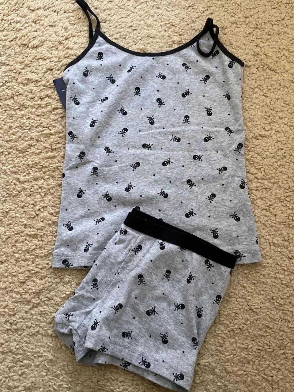 Pantaloncini gilet in cotone con stampa teschi Set donna Summer Slim Tank Straight Short Pant Casual Vintage grey Home pigiama 2 pezzi Set Y2k