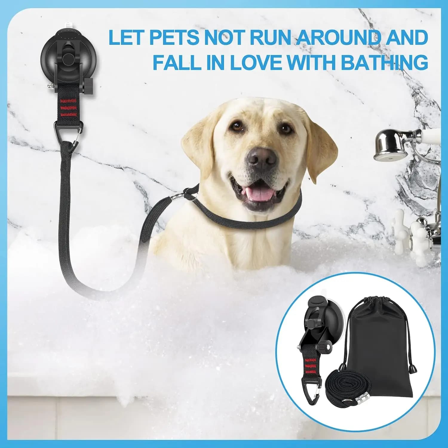Guinzaglio per il bagno del cane con ventosa potente, guinzaglio in nylon morbido per toelettatura con collare regolabile per cani e gatti