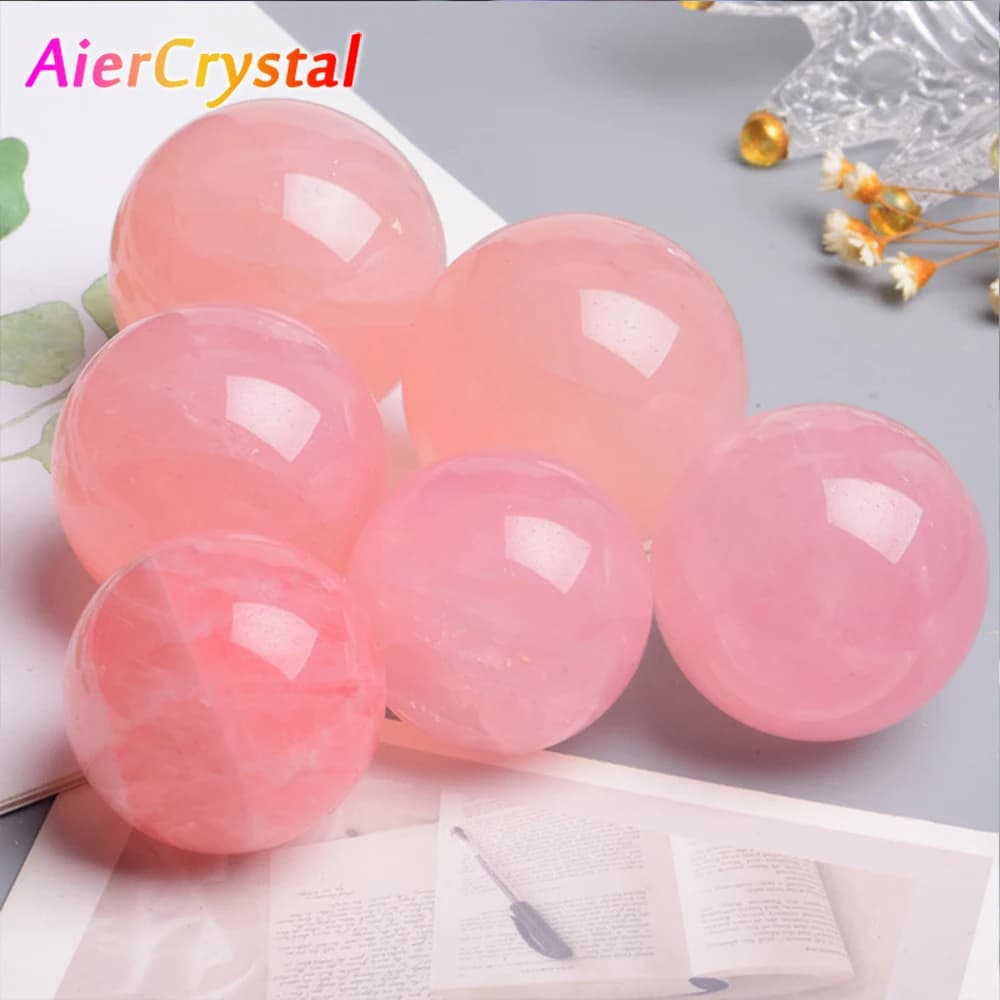 Sfera di cristallo di quarzo rosa naturale Sfera di massaggio Reiki Decorazione camera da letto Polvere di cristallo Lucido Pietra souvenir Artigianato 4-7 cm